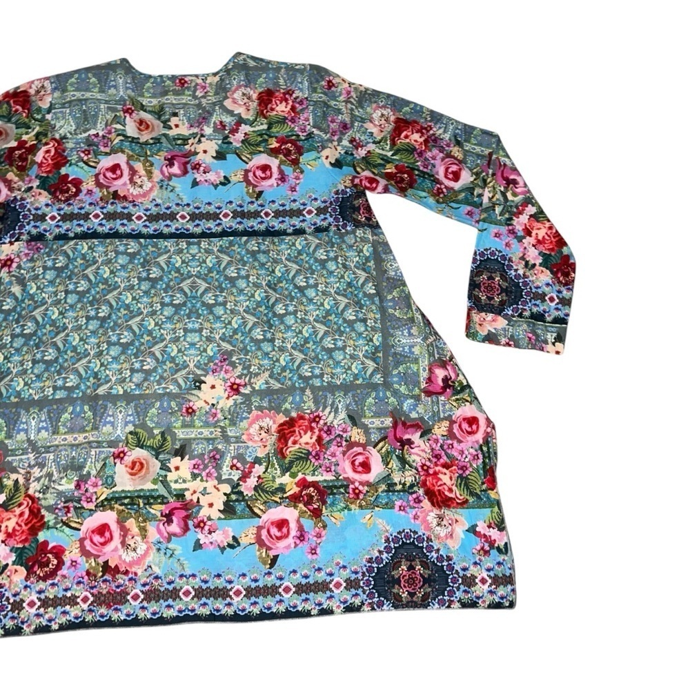 EUC Johnny Was Floral Patterned Tunic Top Tie Front Medium Cotton Sustainable - Picture 8 of 13